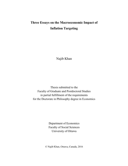Three Essays on the Macroeconomic Impact of Inflation Targeting Najib
