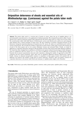 Oviposition Deterrence of Shoots and Essential Oils of Minthostachys Spp. (Lamiaceae) Against the Potato Tuber Moth