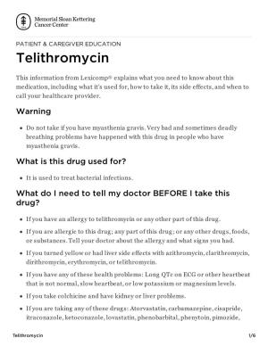 Telithromycin | Memorial Sloan Kettering Cancer Center