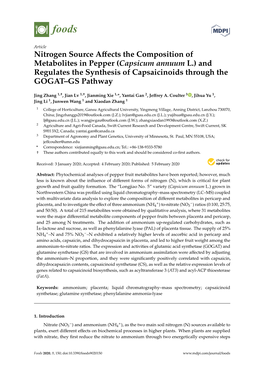 Nitrogen Source Affects the Composition of Metabolites in Pepper (Capsicum Annuum L.) and Regulates the Synthesis of Capsaicinoi