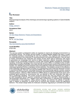 Pharmacological Analysis of the Cholinergic and Serotonergic Signaling Systems in Caenorhabditis Elegans Author: Cregg, James F