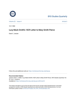 Lucy Mack Smith's 1829 Letter to Mary Smith Pierce