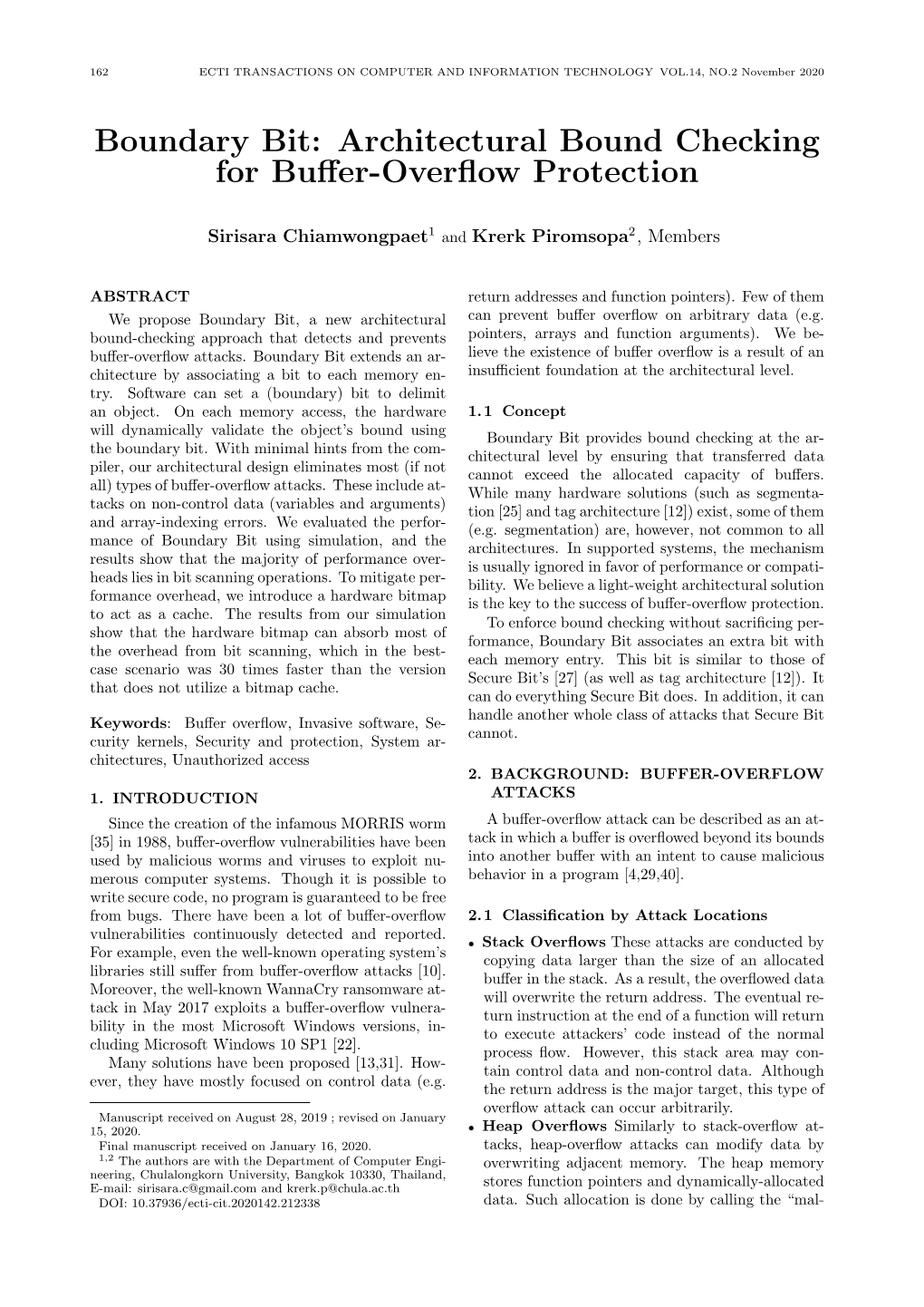 Architectural Bound Checking for Buffer-Overflow Protection