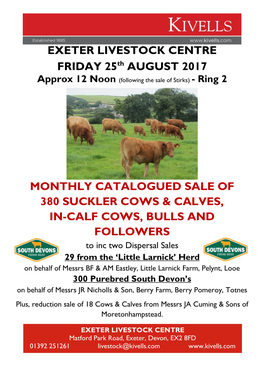 EXETER LIVESTOCK CENTRE FRIDAY 25Th AUGUST 2017