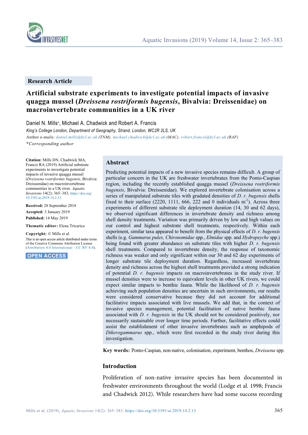 Artificial Substrate Experiments to Investigate