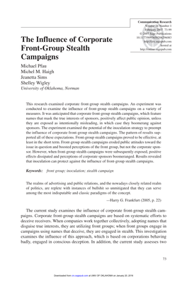 The Influence of Corporate Front-Group Stealth Campaigns