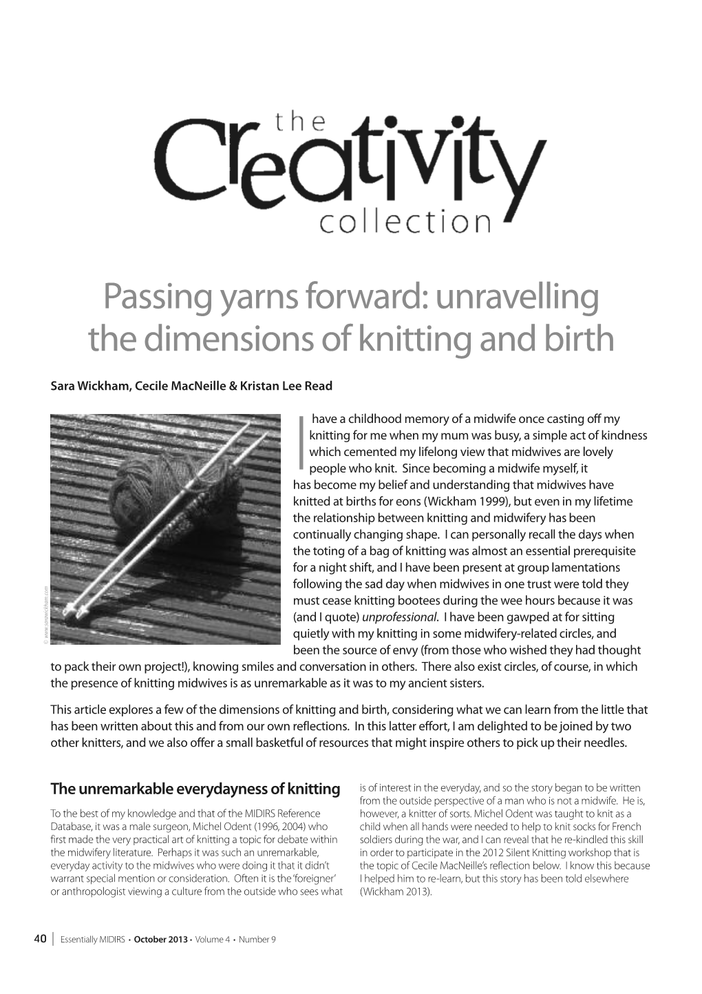 Passing Yarns Forward: Unravelling the Dimensions of Knitting and Birth