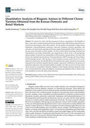 Quantitative Analysis of Biogenic Amines in Different Cheese Varieties Obtained from the Korean Domestic and Retail Markets
