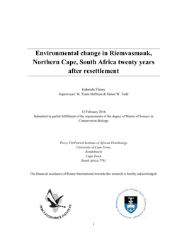 Environmental Change in Riemvasmaak, Northern Cape, South Africa Twenty Years After Resettlement