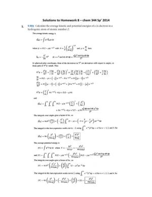 Solutions to Homework 8 – Chem 344 Sp' 2014