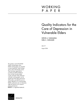 Quality Indicators for the Care of Depression in Vulnerable Elders