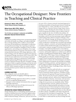 The Occupational Designer: New Frontiers in Teaching and Clinical Practice