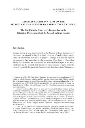Liturgical Observations on the Second Vatican Council by a Forgotten Catholic