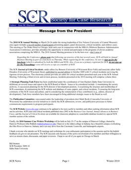 Winter 2010 Message from the President