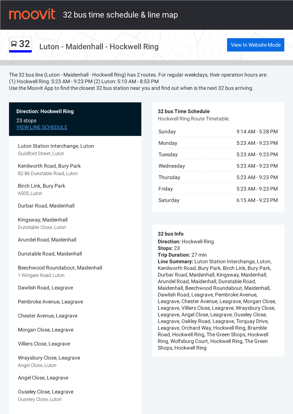 32 Bus Time Schedule & Line Route