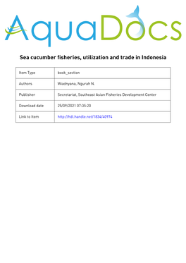 Sea Cucumber Fisheries, Utilization and Trade in Indonesia