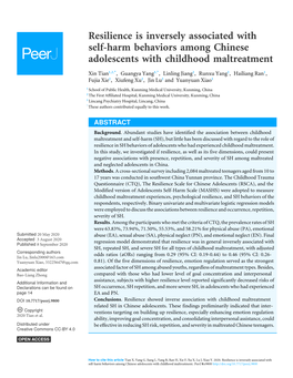 Resilience Is Inversely Associated with Self-Harm Behaviors Among Chinese Adolescents with Childhood Maltreatment