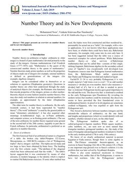 Number Theory and Its New Developments