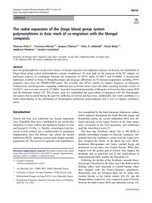 The Radial Expansion of the Diego Blood Group System Polymorphisms in Asia: Mark of Co-Migration with the Mongol Conquests