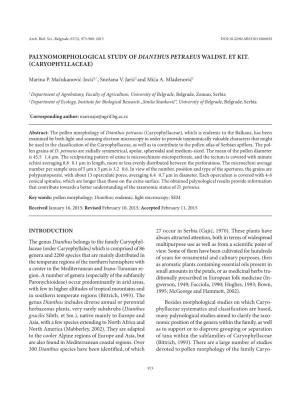 Palynomorphological Study of Dianthus Petraeus Waldst. Et Kit. (Caryophyllaceae)