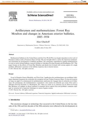 Forest Ray Moulton and Changes in American Exterior Ballistics, 1885–1934