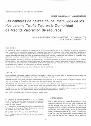 Las Canteras De Calizas De Los Interfluvios De Los Ríos Jarama-Tajuña-Tajo En La Comunidad De Madrid: Valoración De Recursos