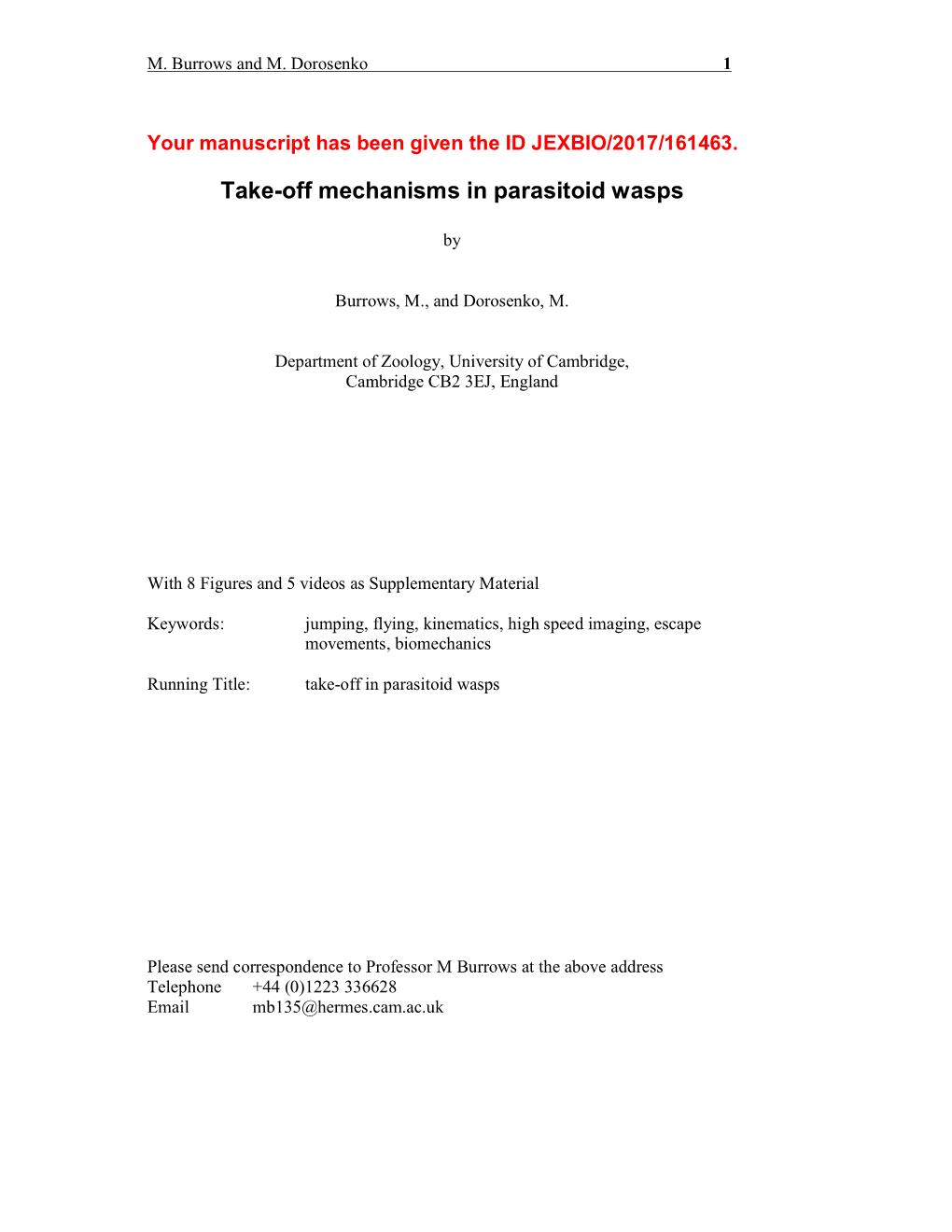 Take-Off Mechanisms in Parasitoid Wasps