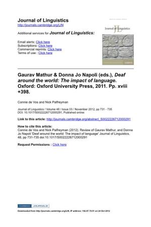 Journal of Linguistics Gaurav Mathur & Donna Jo Napoli (Eds.), Deaf