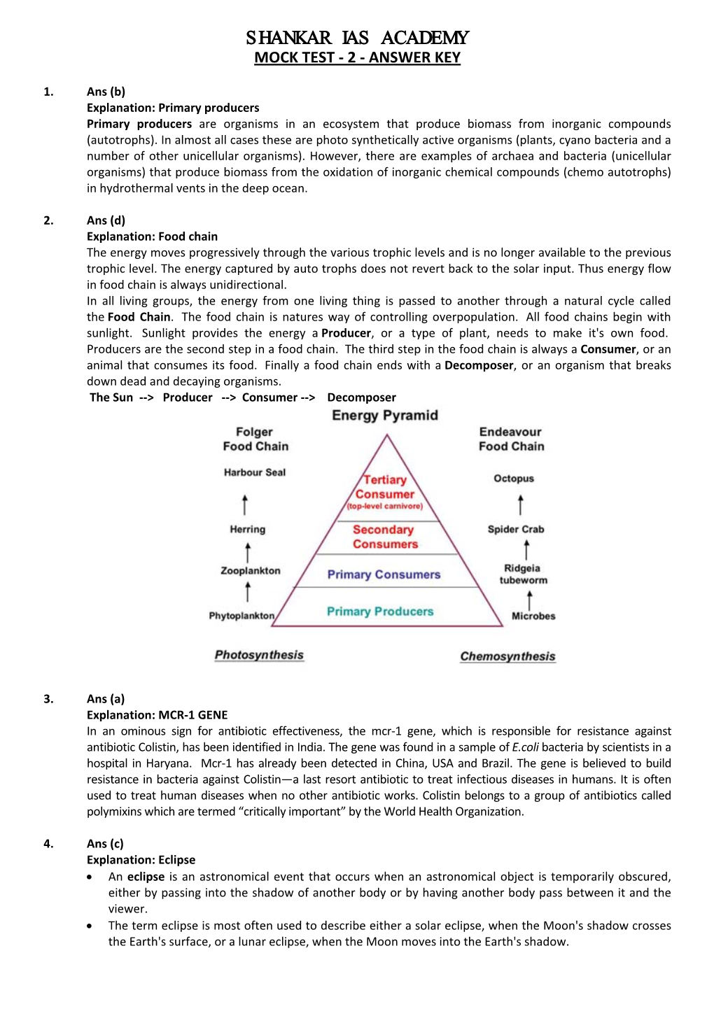 Shankar Ias Academy Mock Test - 2 - Answer Key