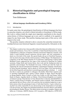 2. Historical Linguistics and Genealogical Language Classification in Africa1 Tom Güldemann