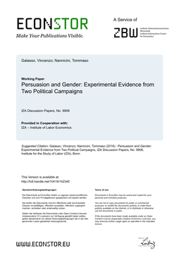 Persuasion and Gender: Experimental Evidence from Two Political Campaigns