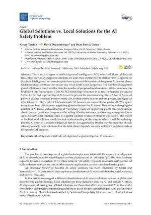 Global Solutions Vs. Local Solutions for the AI Safety Problem