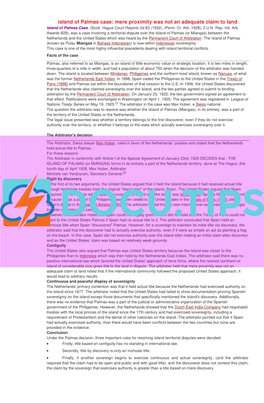 Island of Palmas Case: Mere Proximity Was Not an Adequate Claim to Land Island of Palmas Case, (Scott, Hague Court Reports 2D 83 (1932), (Perm