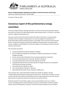 Consensus Report of the Parliamentary Energy Committee