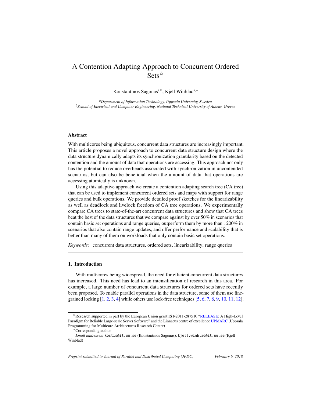 A Contention Adapting Approach to Concurrent Ordered Sets$
