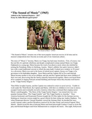 The Sound of Music” (1965) Added to the National Registry: 2017 Essay by Julia Hirsch (Guest Post)*