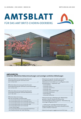 Amtsblatt Für Das Amt Britz-Chorin-Oderberg