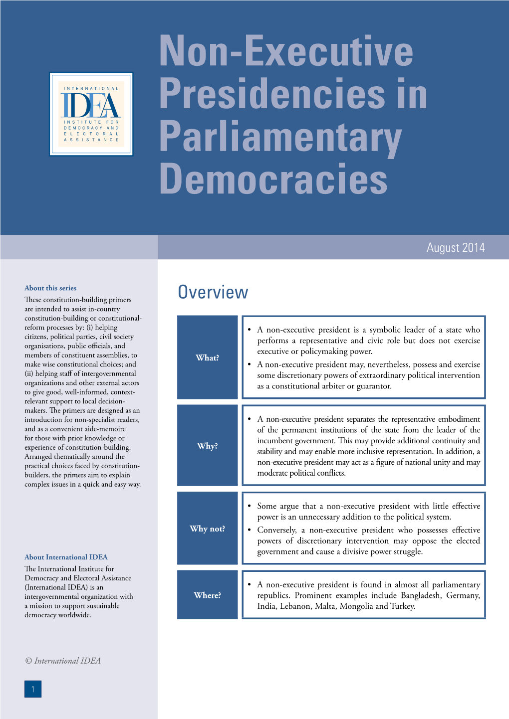 Non-Executive Presidencies in Parliamentary Democracies