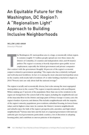 An Equitable Future for the Washington, DC Region?: a “Regionalism Light” Approach to Building Inclusive Neighborhoods