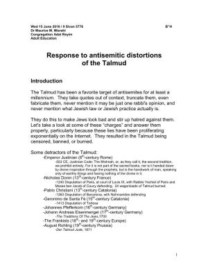 Response to Anti-Semitic Distortions of the Talmud