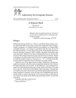 Laboratory for Computer Science a Scheme Shell
