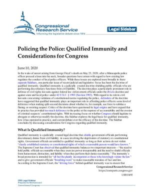 Policing the Police: Qualified Immunity and Considerations for Congress