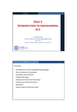 Unit 3 Introduction to Programming in C