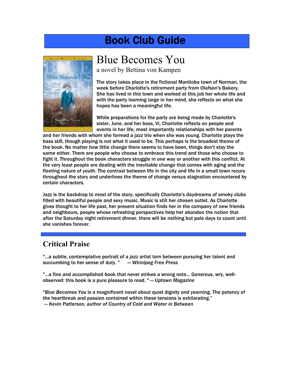 Book Club Guide Book Club Guide Blue Becomes