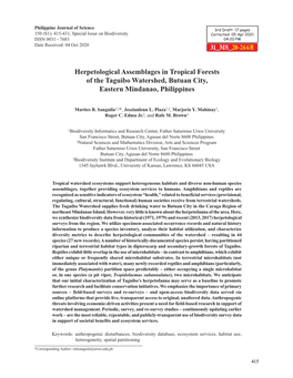 Herpetological Assemblages in Tropical Forests of the Taguibo Watershed, Butuan City, Eastern Mindanao, Philippines