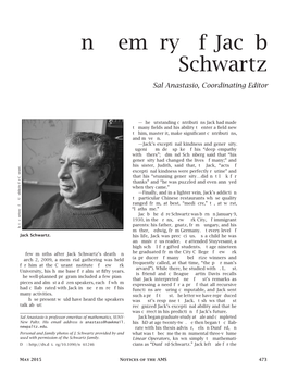 In Memory of Jacob Schwartz