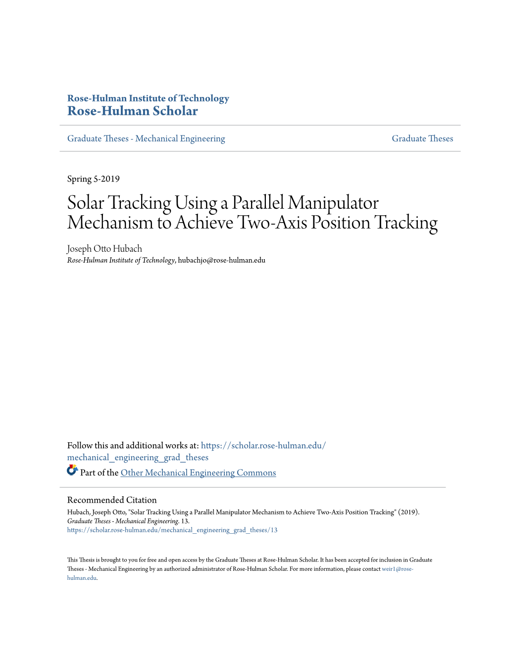 Solar Tracking Using a Parallel Manipulator Mechanism to Achieve