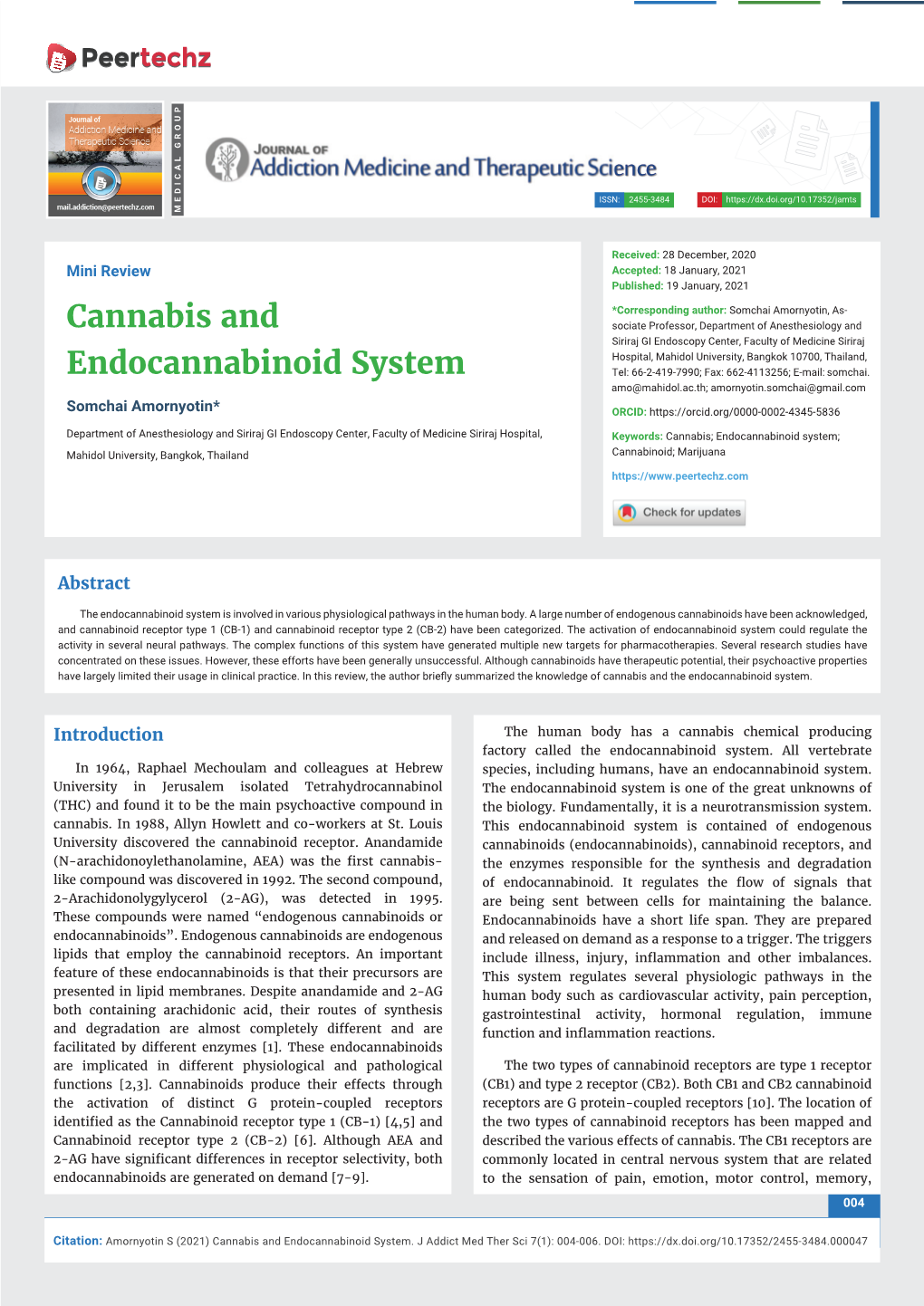 Cannabis and Endocannabinoid System