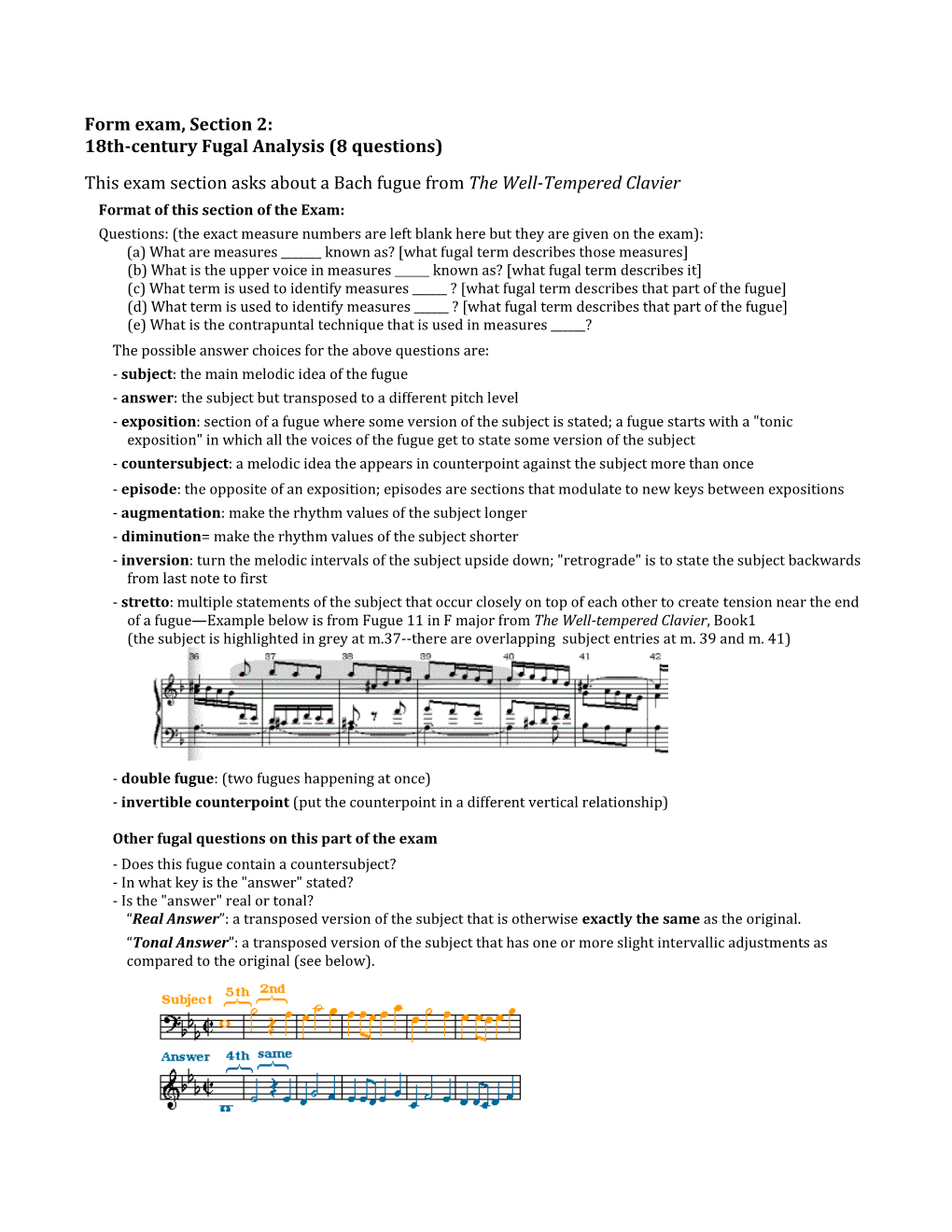 Form Exam, Section 2: 18Th-Century Fugal Analysis (8 Questions)