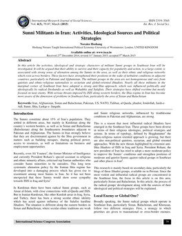 Sunni Militants in Iran: Activities, Ideological Sources and Political
